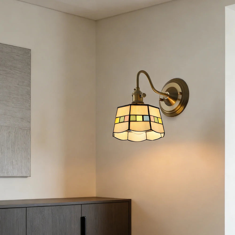 Wall Lamp | Art Deco Stained Glass & Copper Frame | E26/E27 Bulb Included