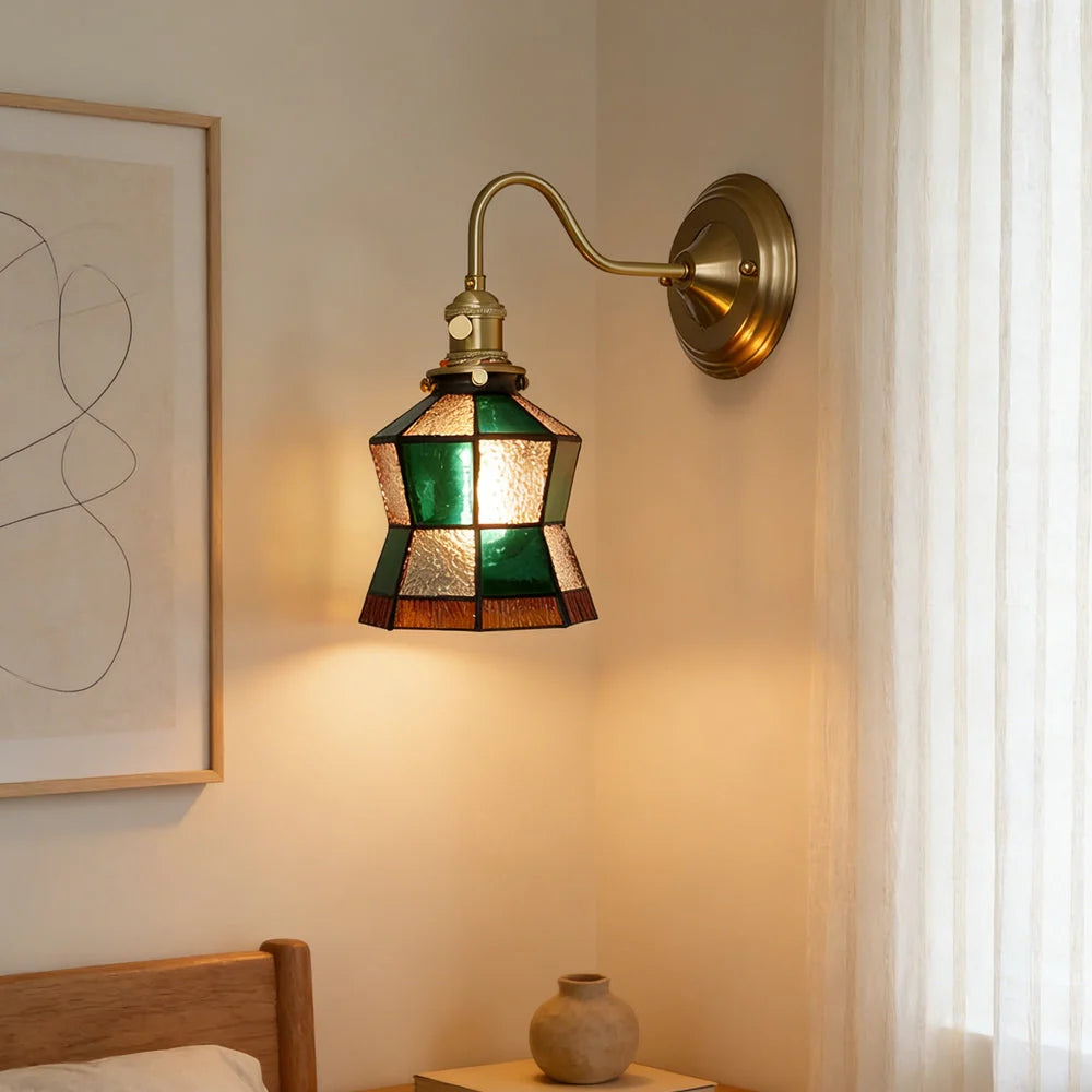 Wall Lamp | Art Deco Stained Glass & Copper Frame | E26/E27 Bulb Included