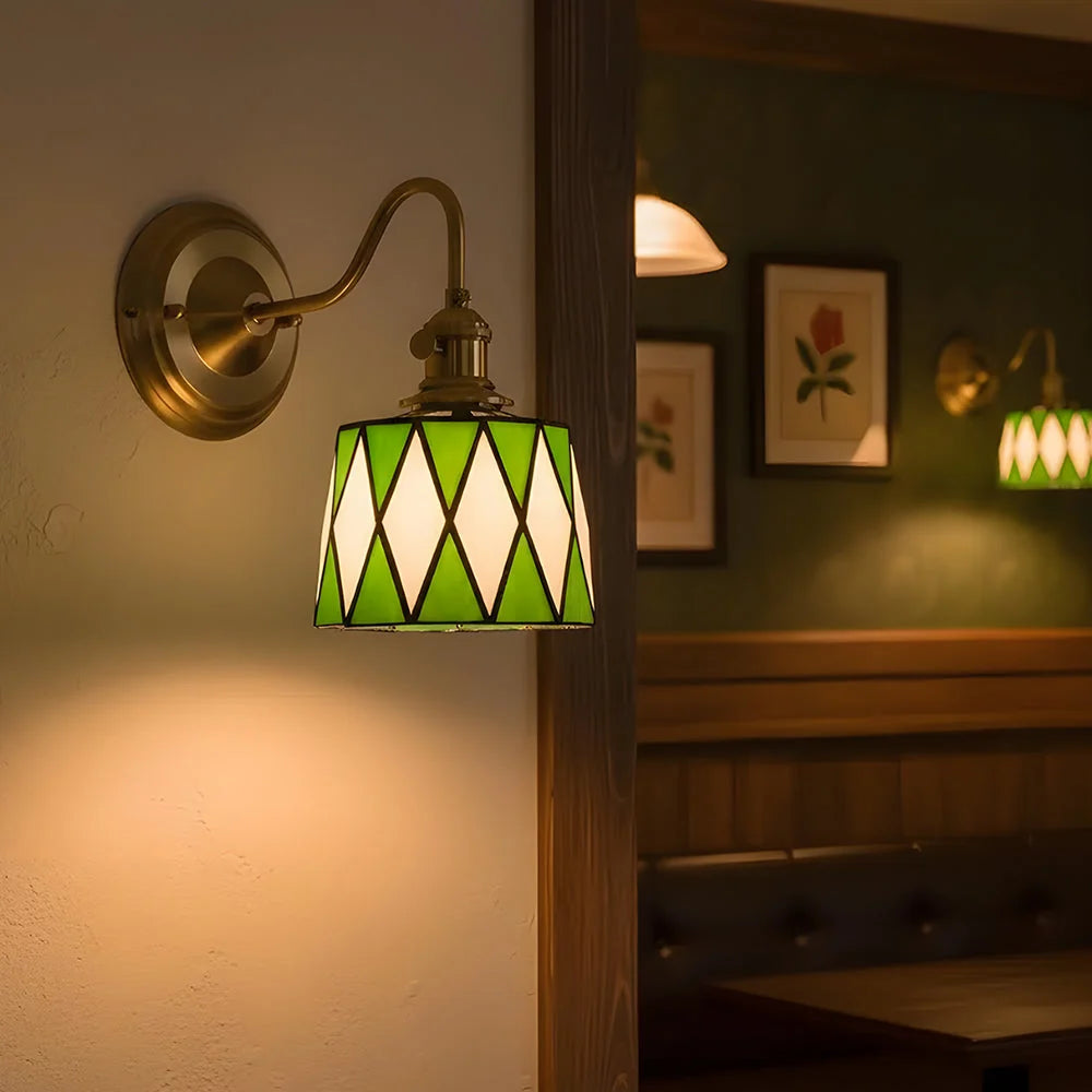 Wall Lamp | Art Deco Stained Glass & Copper Frame | E26/E27 Bulb Included