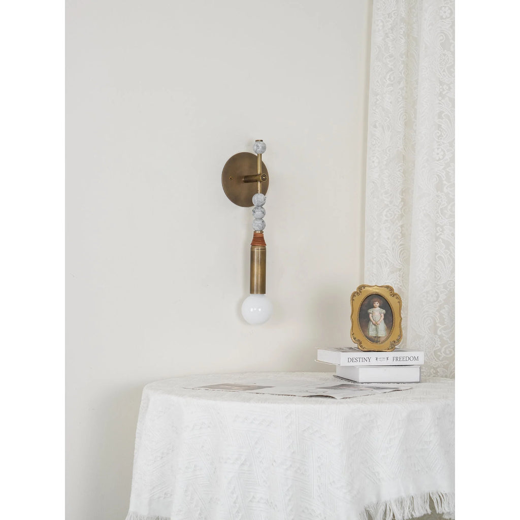 Wall Lamp | Brass Body & Marble Accent | 48 cm Height