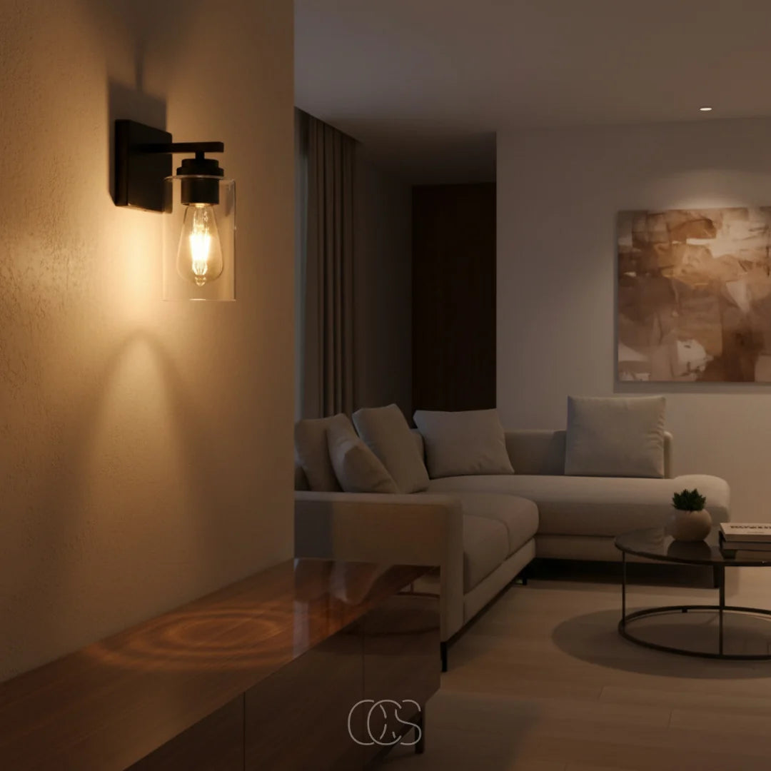 Wall Lamp | Clear Glass Shade & Matte Black Metal | E27 Fitting