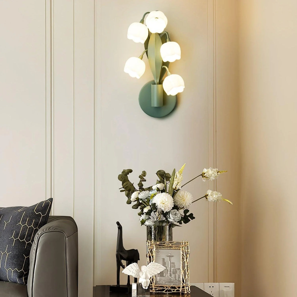 Wall Lamp | Orchid Floral Design & Metal Frame | Hardwired