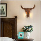 Wall Lamp | Rustic Solid Wood Cow Head & Built-In LED | 52 cm Wide