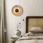 Wall Lamp | Travertine Disc & Wood Sphere | Integrated LED