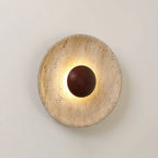 Wall Lamp | Travertine Disc & Wood Sphere | Integrated LED