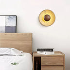 Wall Lamp | Travertine Disc & Wood Sphere | Integrated LED