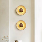 Wall Lamp | Travertine Disc & Wood Sphere | Integrated LED