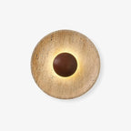 Wall Lamp | Travertine Disc & Wood Sphere | Integrated LED