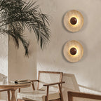 Wall Lamp | Travertine Disc & Wood Sphere | Integrated LED