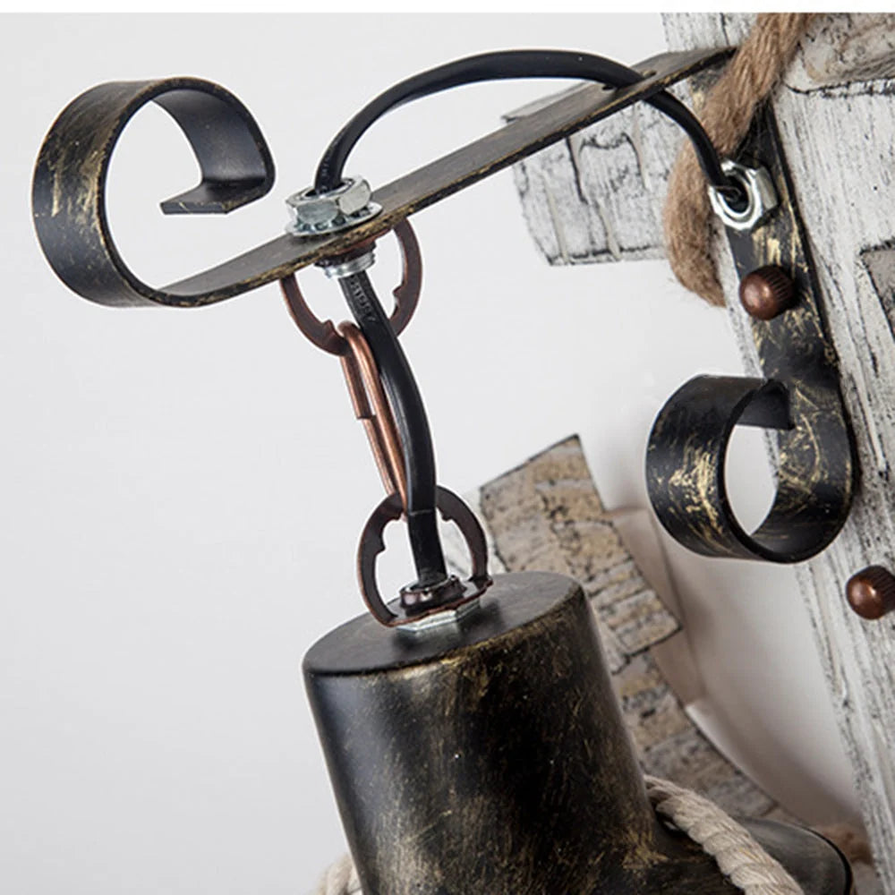 Wall Lamp | Vintage Anchor Lantern & Pine Wood