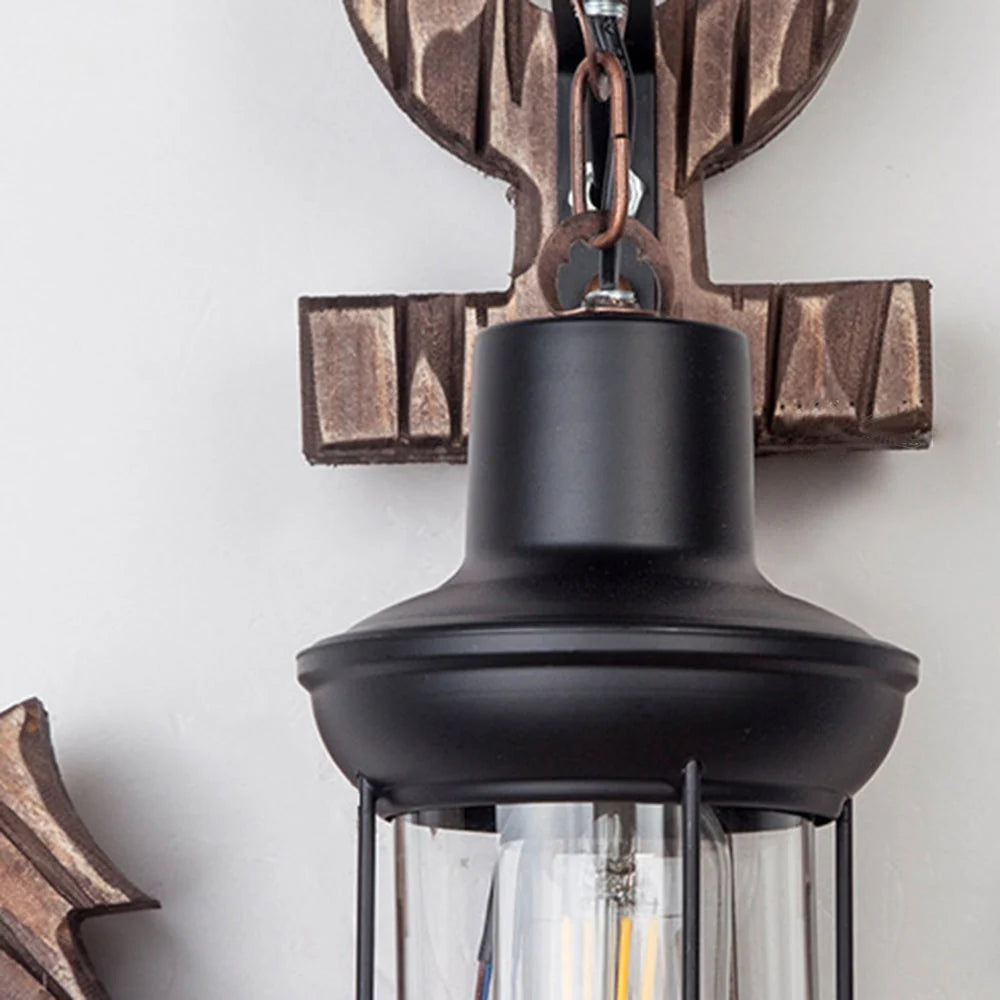 Wall Lamp | Vintage Anchor Lantern & Pine Wood