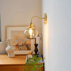 Wall Lamp | Vintage Glass Shade & Brass Finish | Pull Chain
