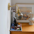 Wall Lamp | Vintage Glass Shade & Brass Finish | Pull Chain