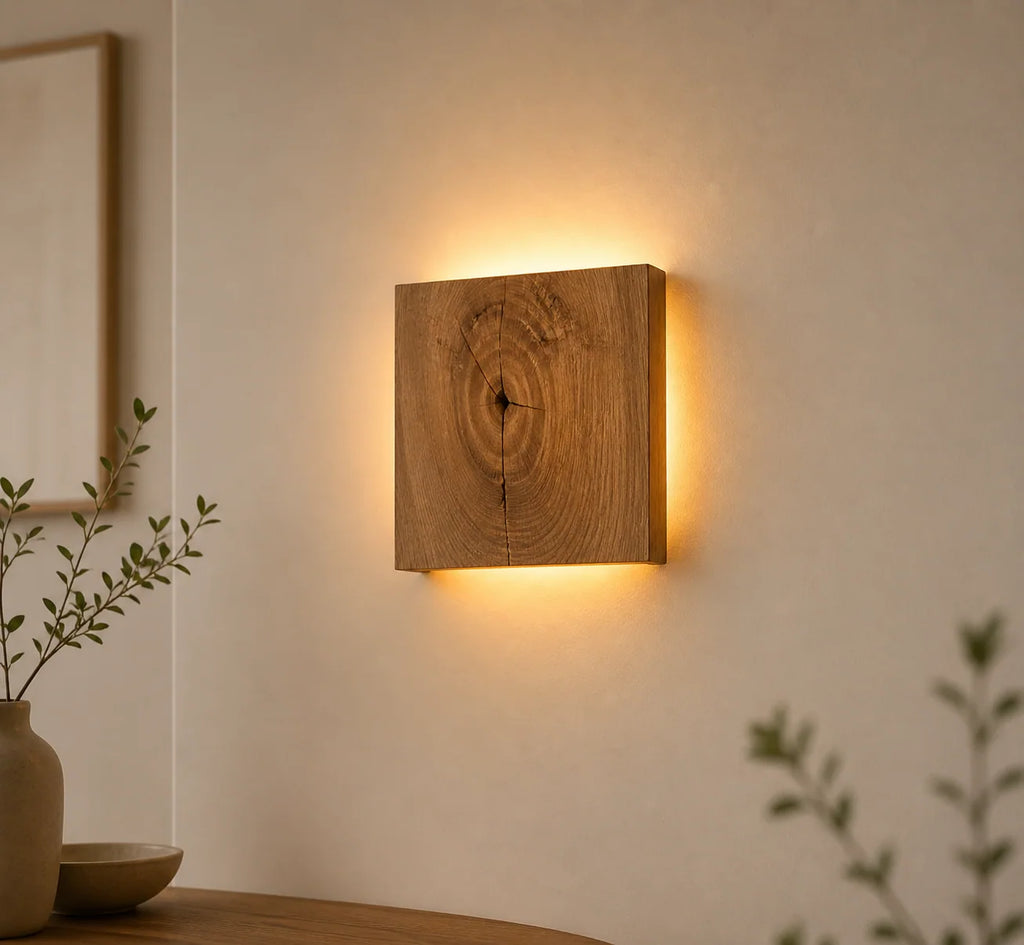 Wall Light | Square Wood-Effect Design | Indirect Lighting