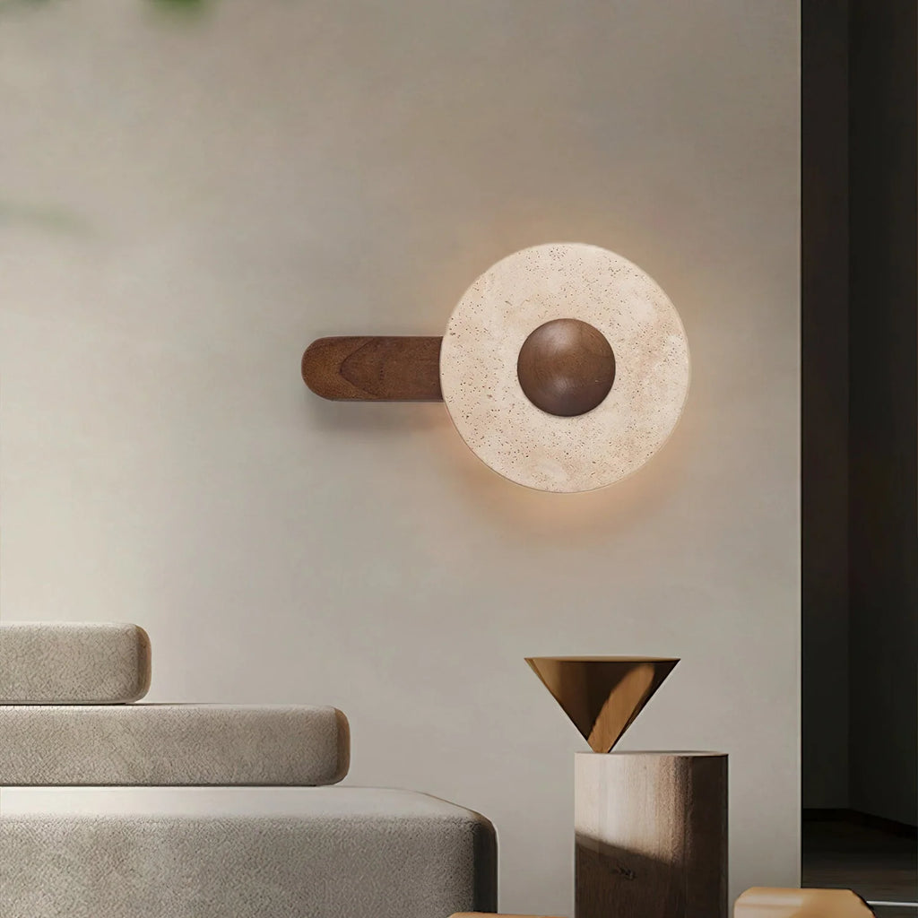 Wall Light | Travertine Shade & Solid Wood