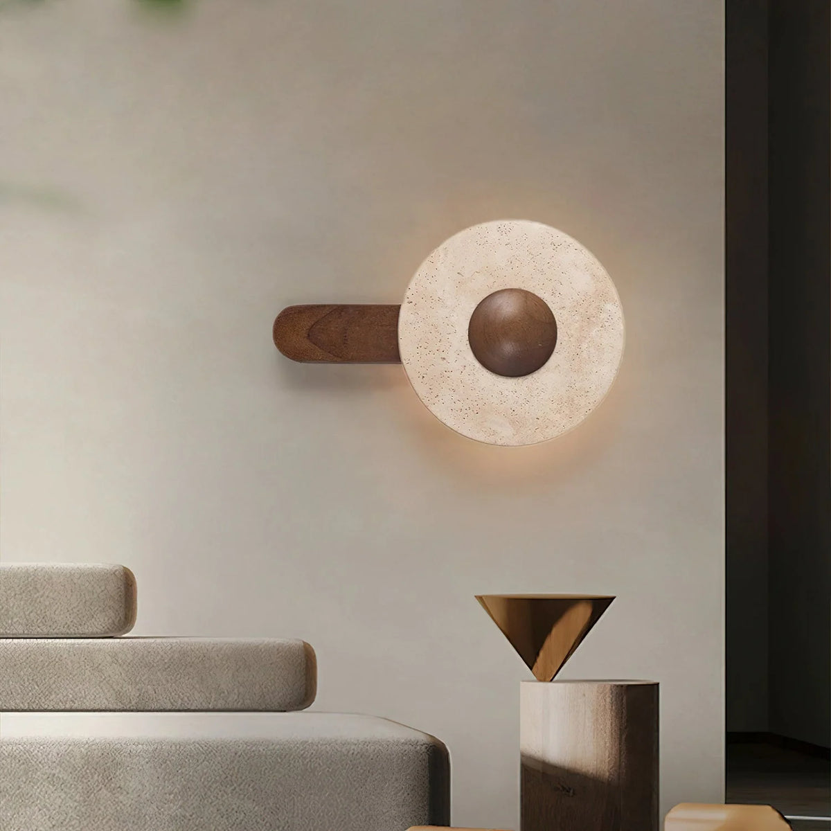 Wall Light | Travertine Shade & Solid Wood