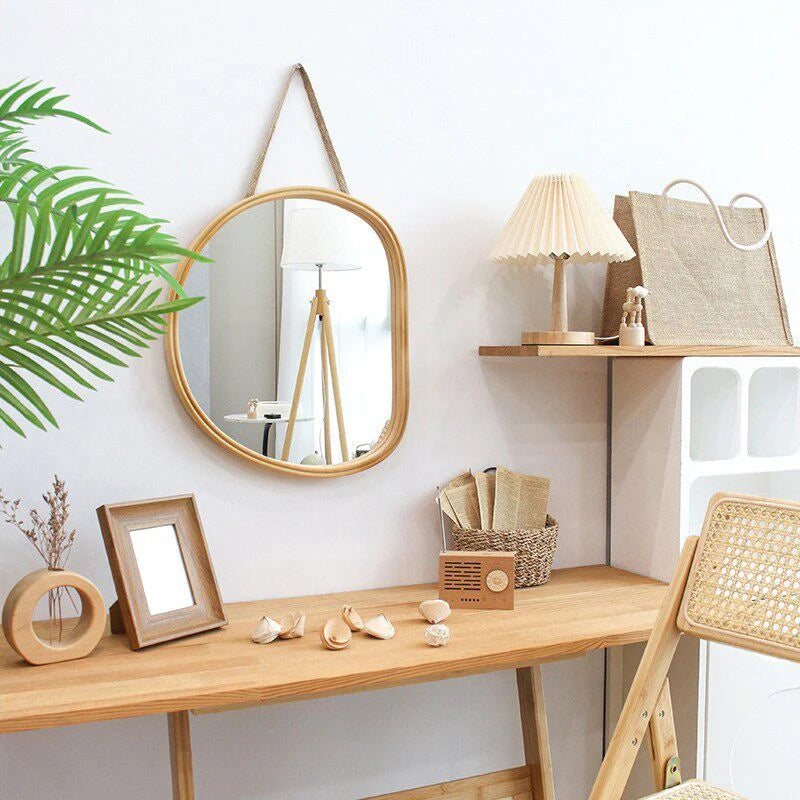 Wall Mirror | Oval Wooden Frame | 45 x 39 cm