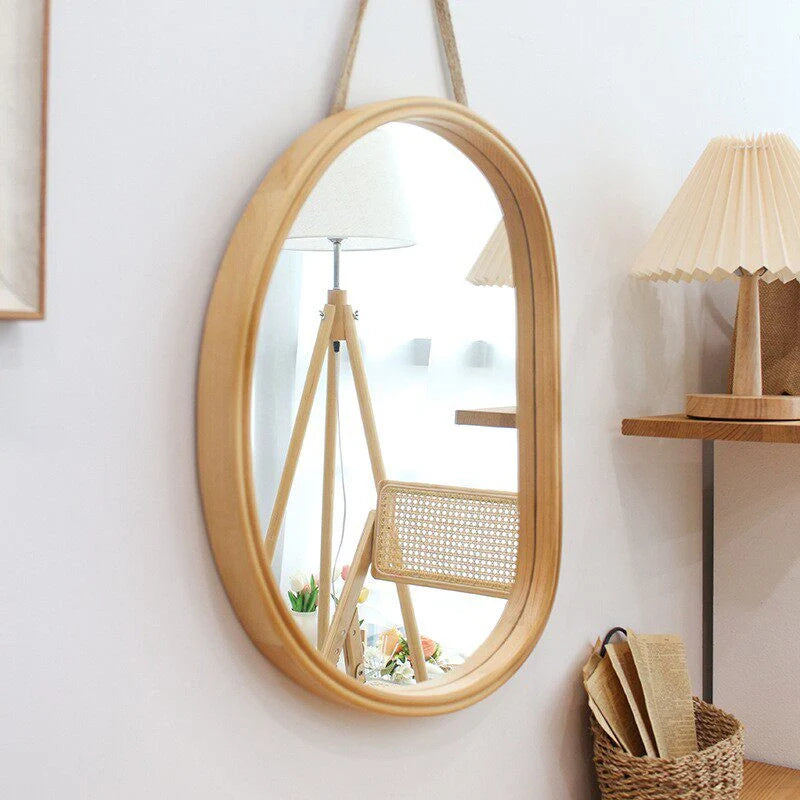 Wall Mirror | Oval Wooden Frame | 45 x 39 cm