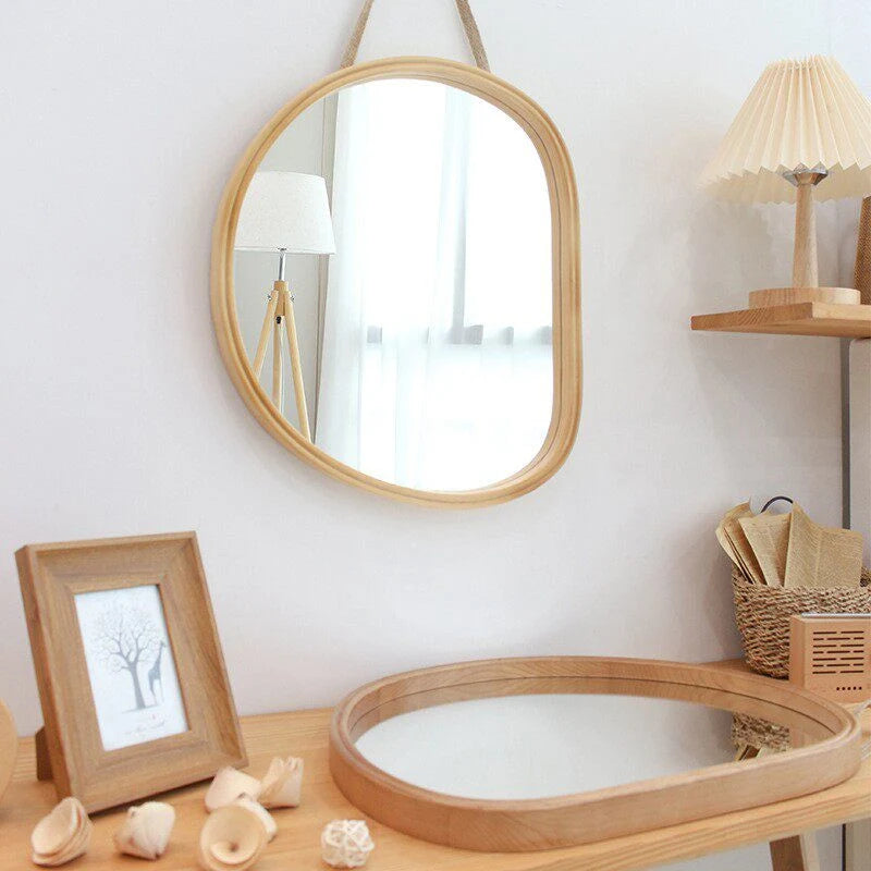 Wall Mirror | Oval Wooden Frame | 45 x 39 cm