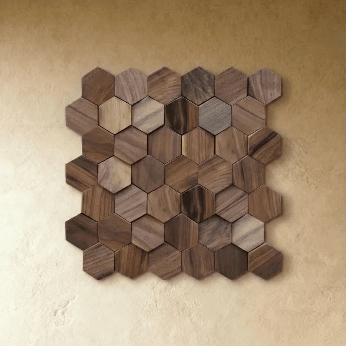Wall Panel | Solid Wood Hexagonal Mosaic | Walnut Finish