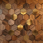 Wall Panel | Solid Wood Hexagonal Mosaic | Walnut Finish
