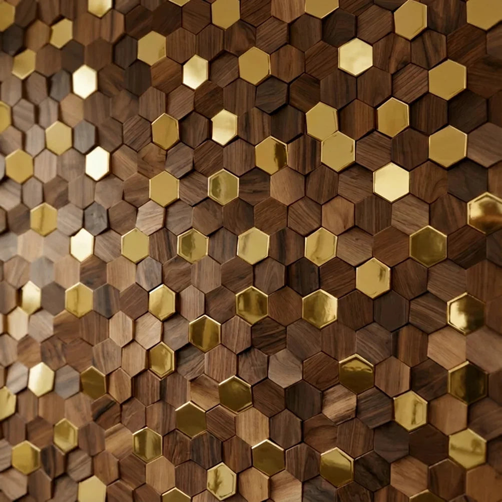Wall Panel | Solid Wood Hexagonal Mosaic | Walnut Finish