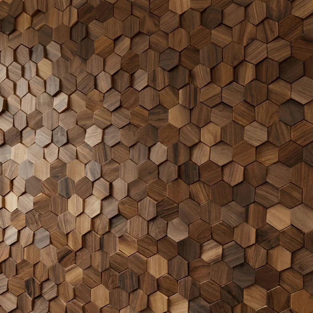 Wall Panel | Solid Wood Hexagonal Mosaic | Walnut Finish