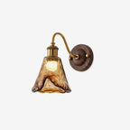 Wall Sconce | Amber Glass Shade & Walnut-Gold Metal | 15 x 24 cm