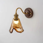 Wall Sconce | Amber Glass Shade & Walnut-Gold Metal | 15 x 24 cm