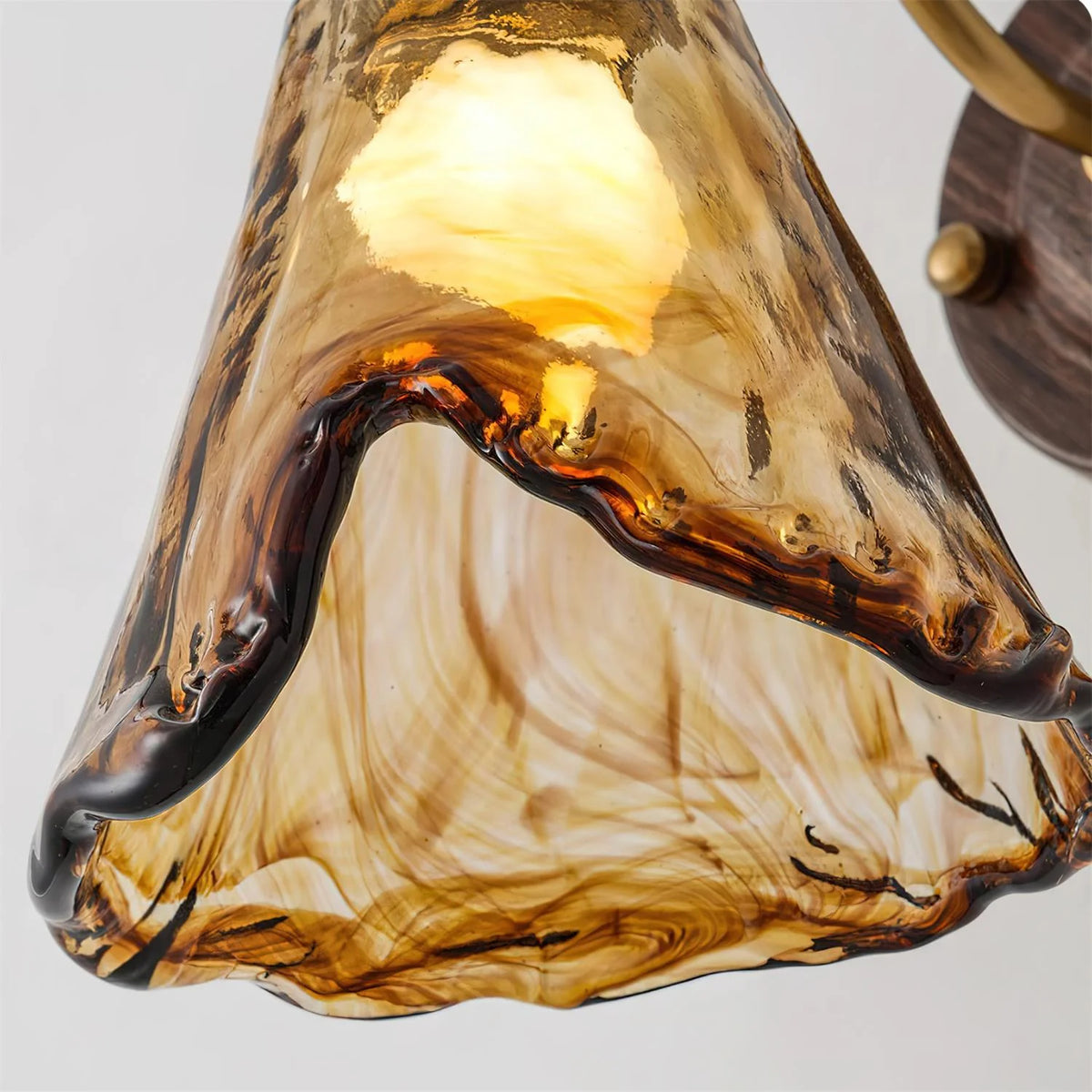 Wall Sconce | Amber Glass Shade & Walnut-Gold Metal | 15 x 24 cm