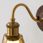 Wall Sconce | Amber Glass Shade & Walnut-Gold Metal | 15 x 24 cm
