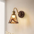 Wall Sconce | Amber Glass Shade & Walnut-Gold Metal | 15 x 24 cm
