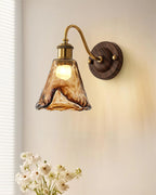 Wall Sconce | Amber Glass Shade & Walnut-Gold Metal | 15 x 24 cm