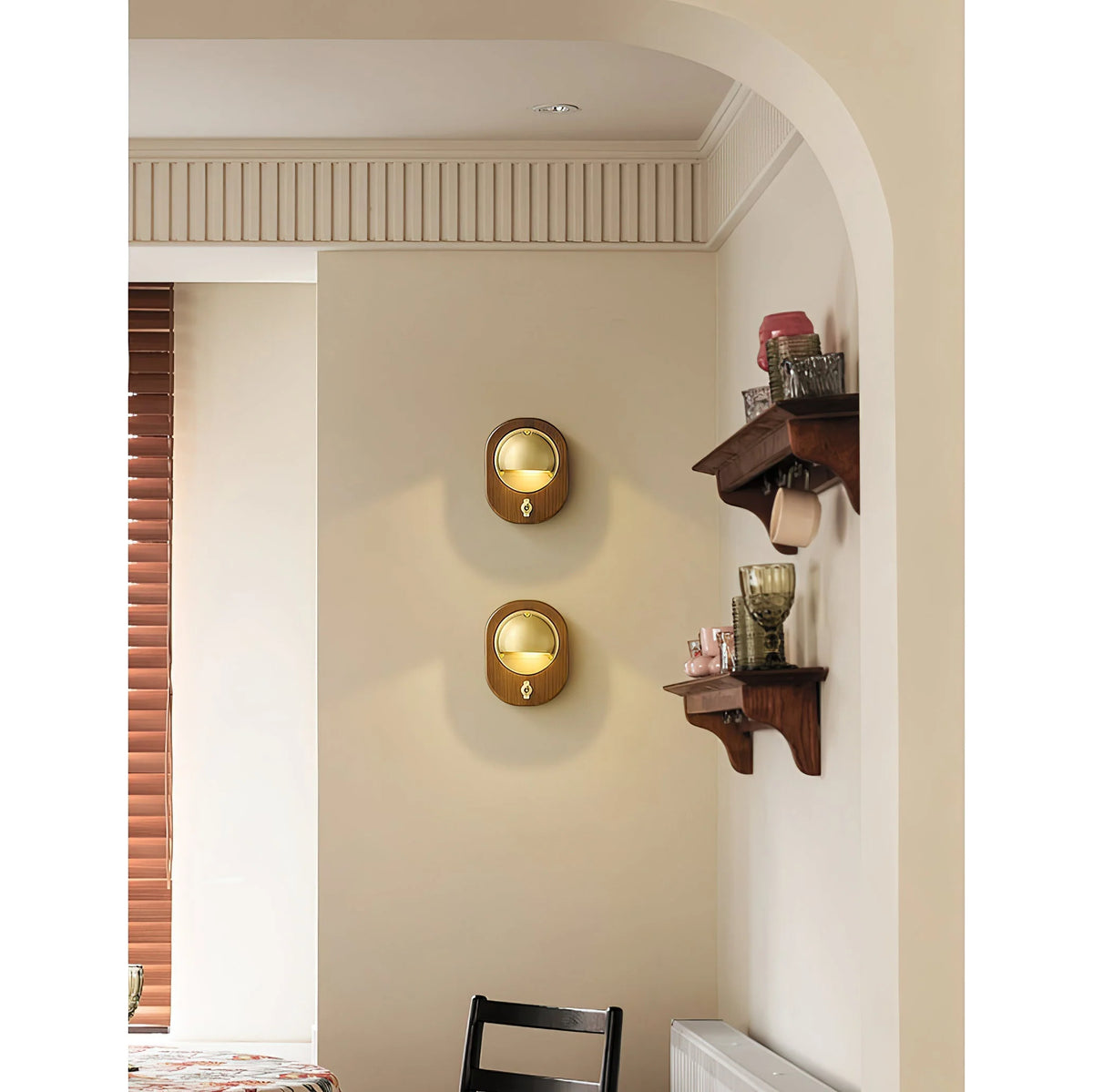 Wall Sconce | Ash Wood & Brass Shade | Compact Accent Lighting
