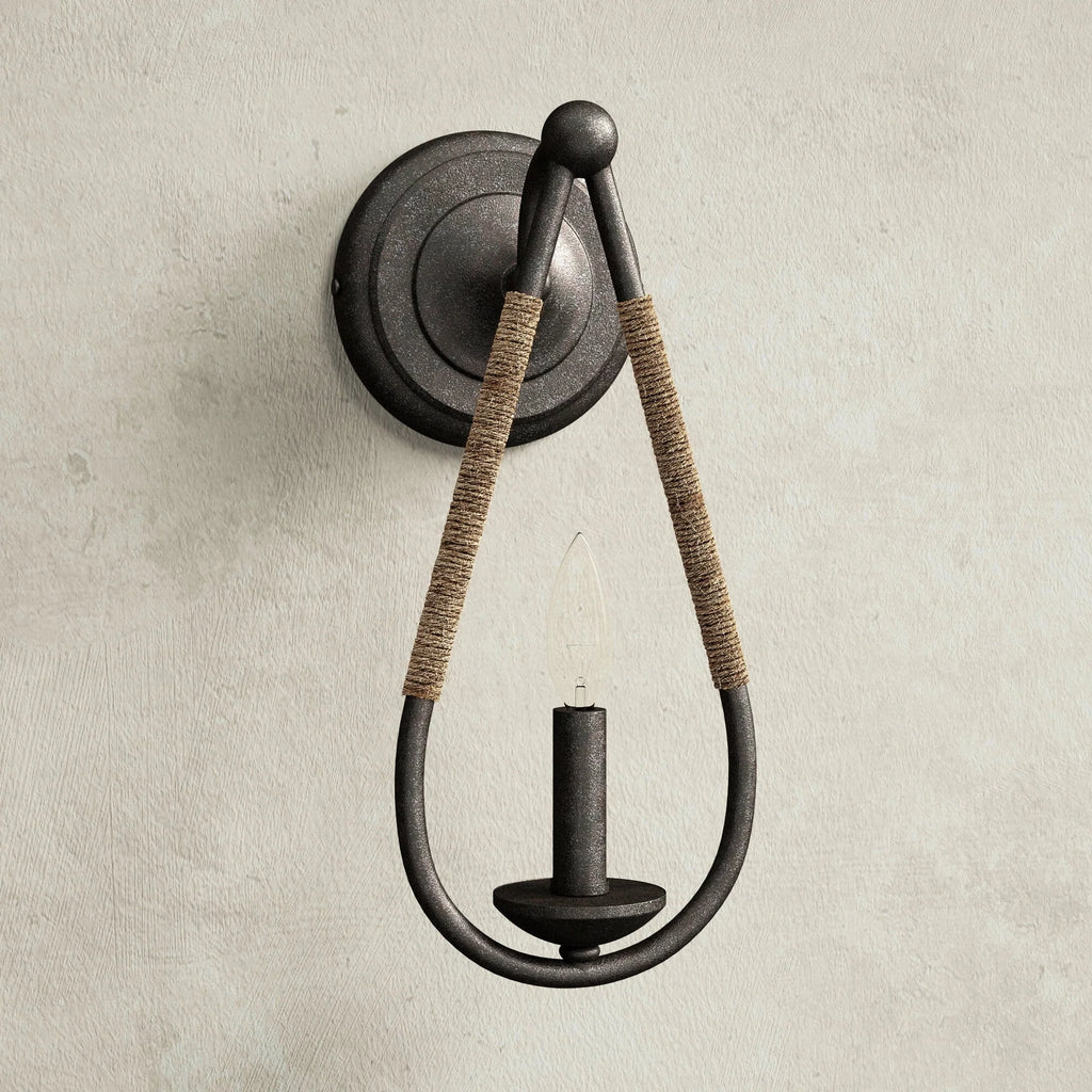 Wall Sconce | Black Iron & Hemp Rope | 33 cm Height