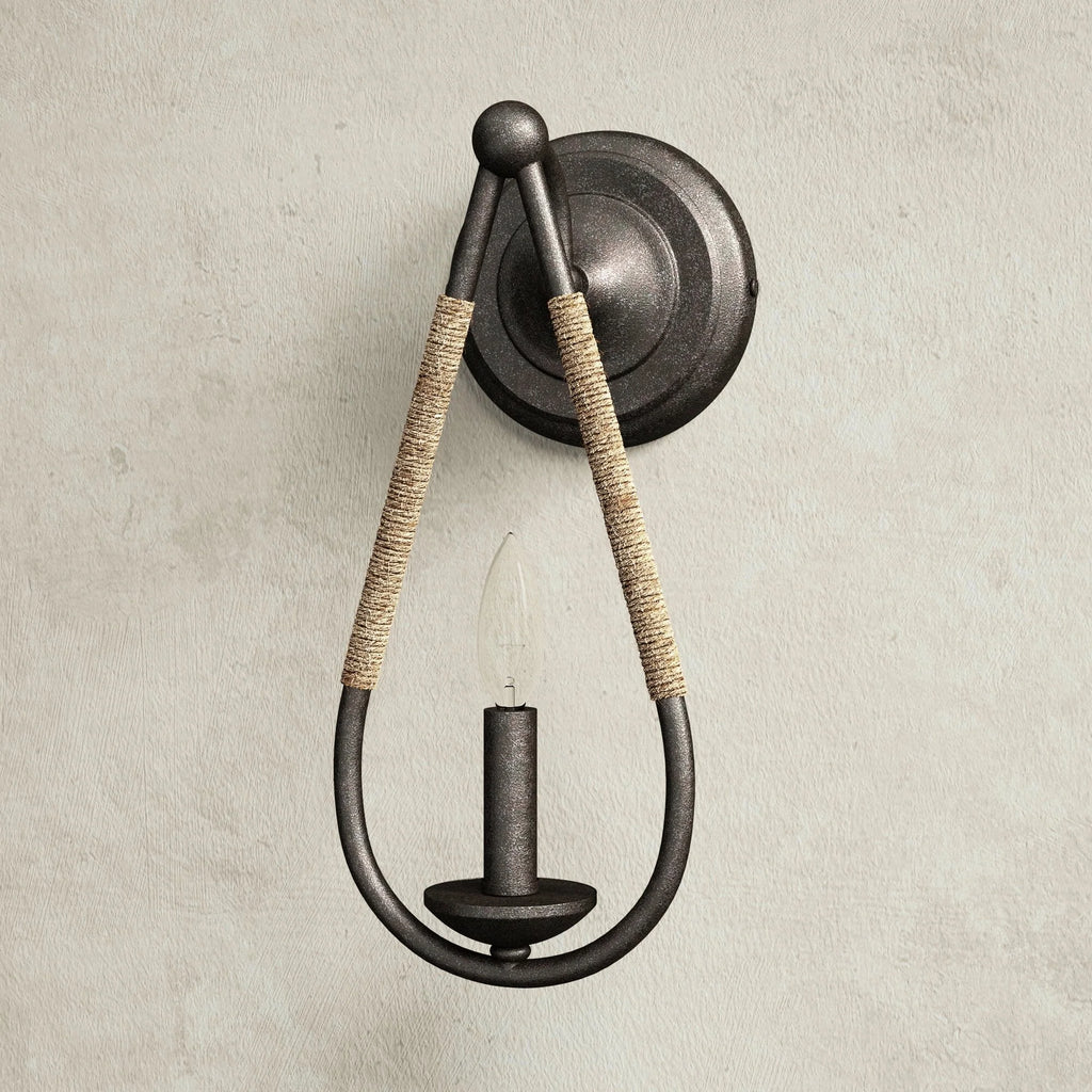 Wall Sconce | Black Iron & Hemp Rope | 33 cm Height