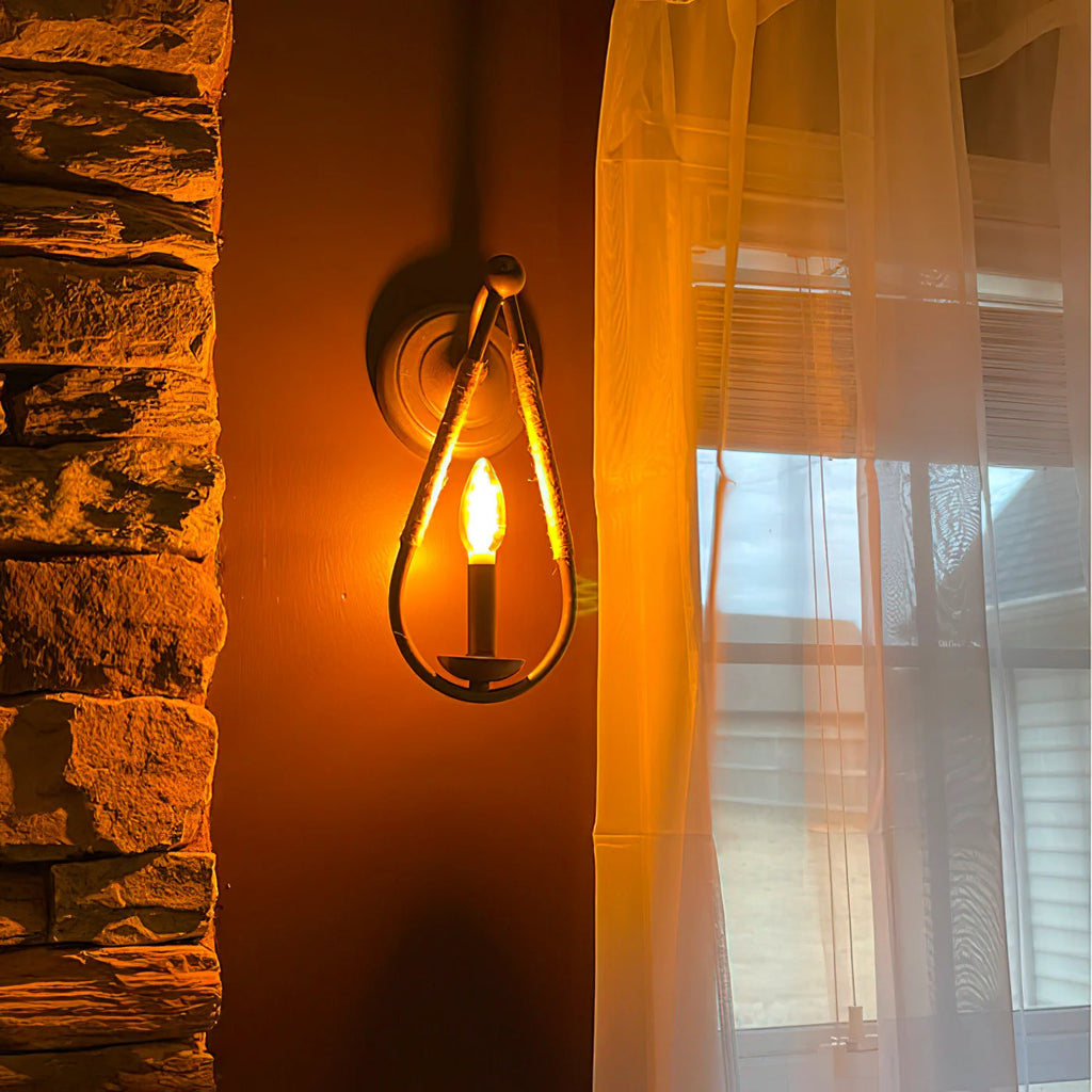 Wall Sconce | Black Iron & Hemp Rope | 33 cm Height