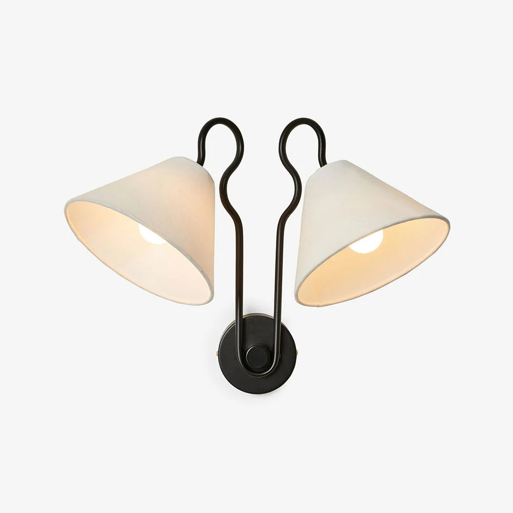 Wall Sconce | Double-Arm Metal Design & Fabric Shades