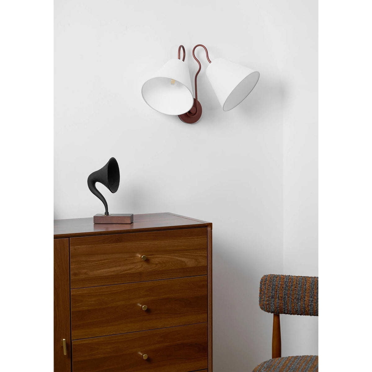 Wall Sconce | Double-Arm Metal Design & Fabric Shades