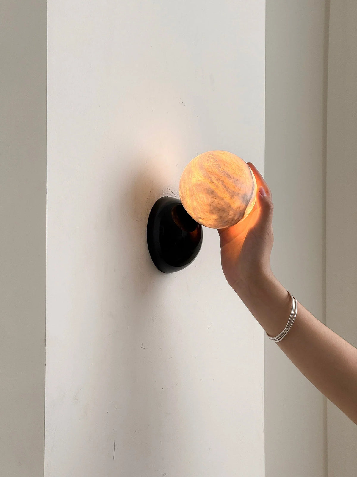 Wall Sconce | Eclipse Design & Metal Body | Marble, Alabaster, Or Terrazzo Shade