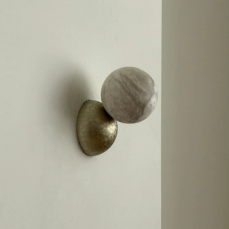 Wall Sconce | Eclipse Design & Metal Body | Marble, Alabaster, Or Terrazzo Shade