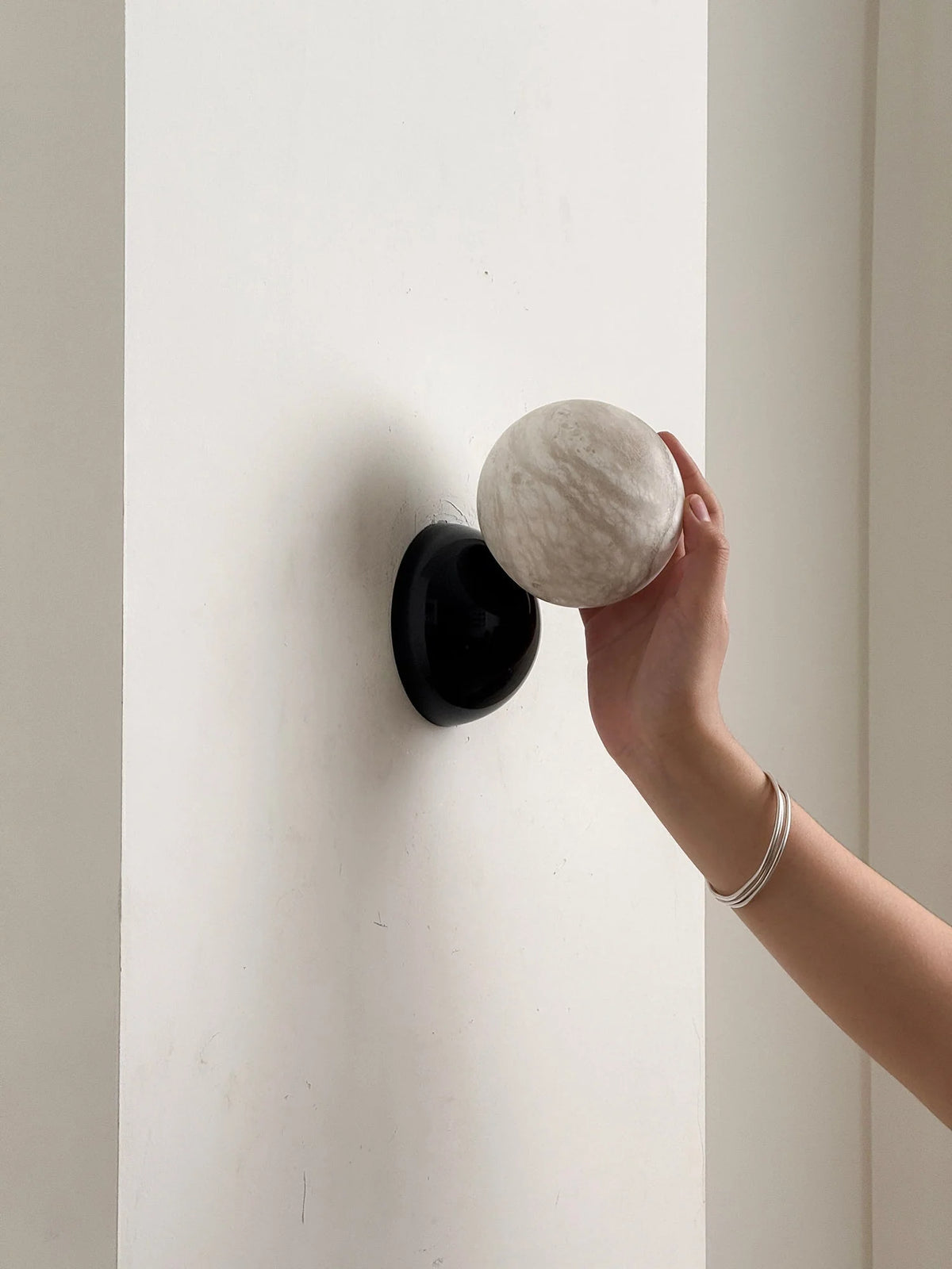 Wall Sconce | Eclipse Design & Metal Body | Marble, Alabaster, Or Terrazzo Shade