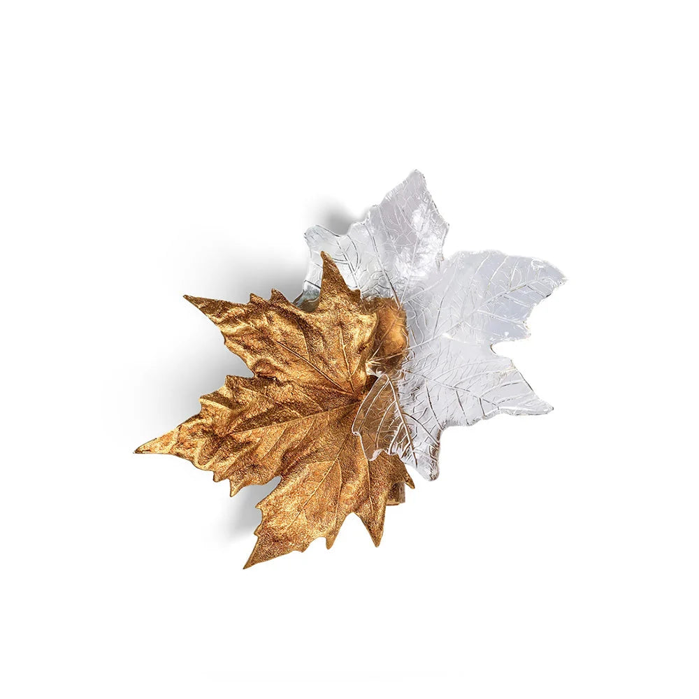 Wall Sconce | Maple Leaf Design Brass & Glass | 31 cm