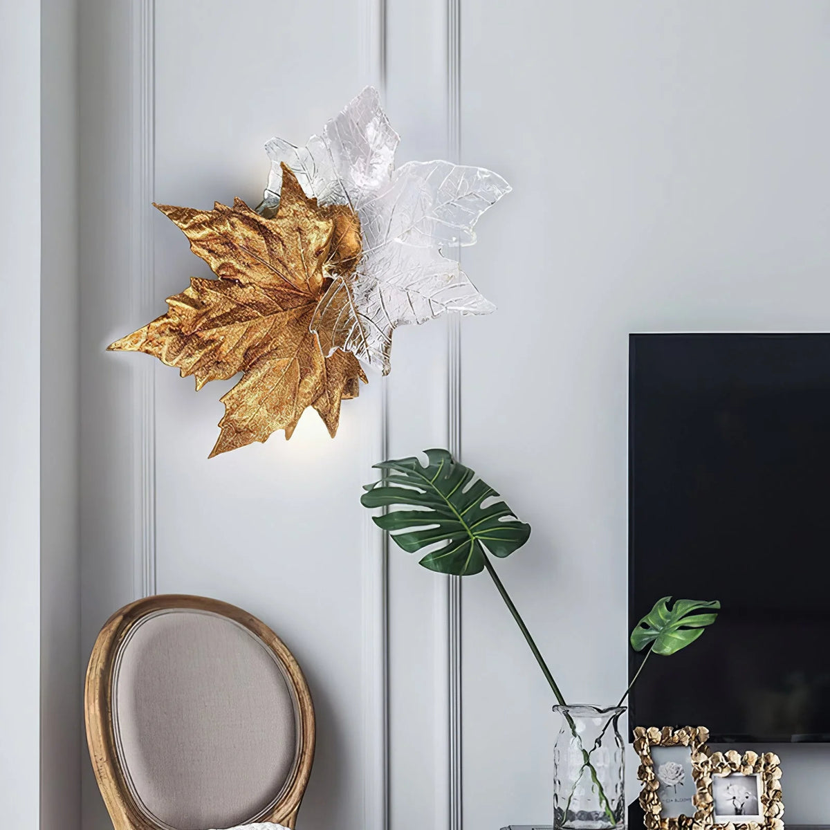 Wall Sconce | Maple Leaf Design Brass & Glass | 31 cm