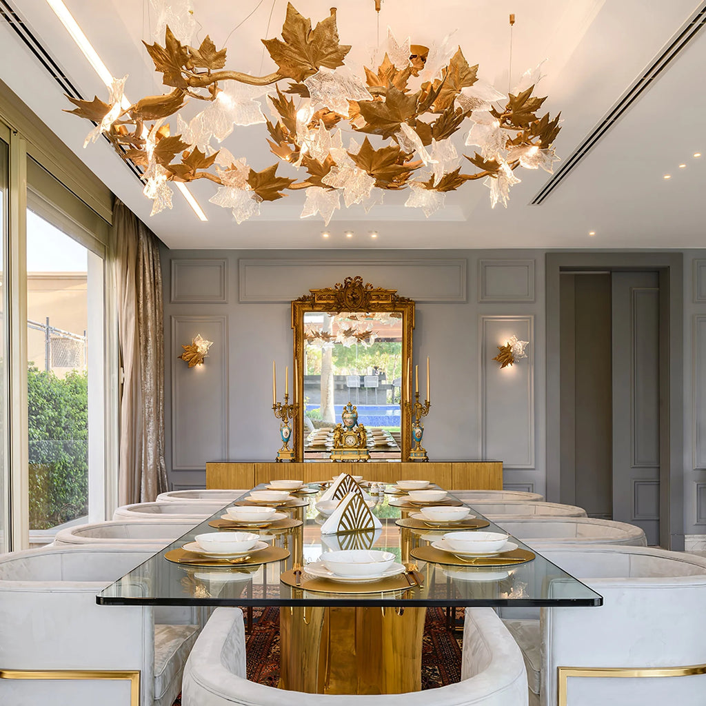 Wall Sconce | Maple Leaf Design Brass & Glass | 31 cm