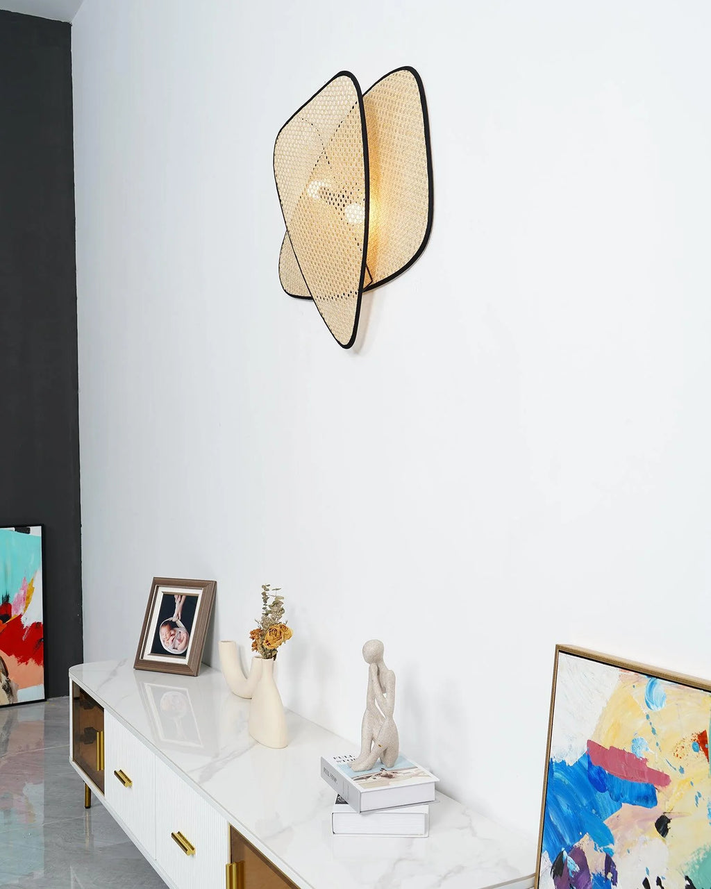 Wall Sconce | Natural Bamboo & Black Metal | Ø33 & Ø46 cm