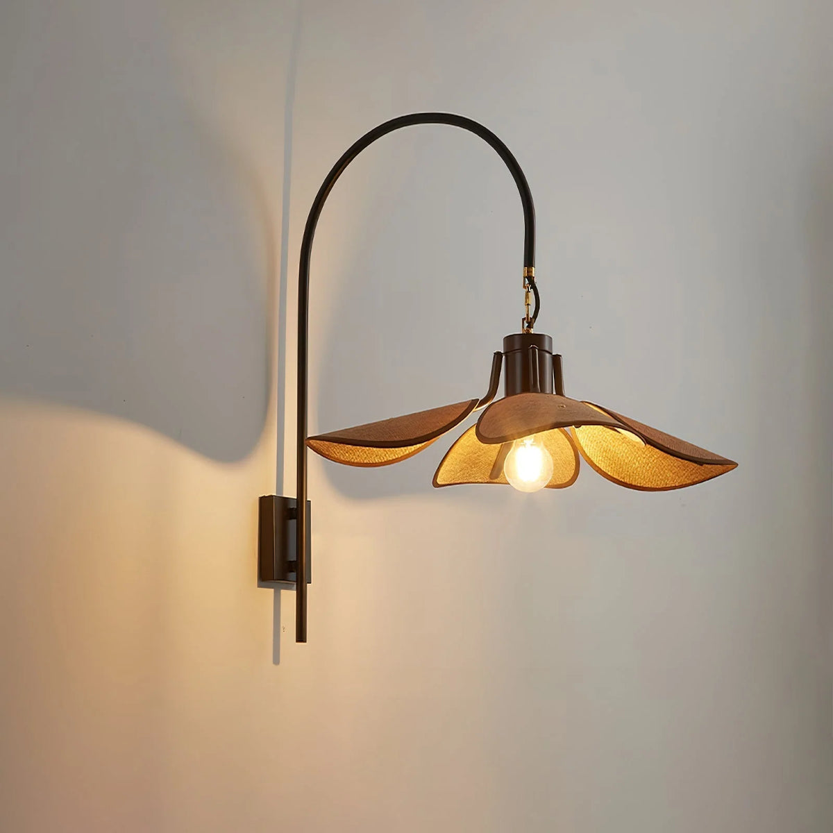 Wall Sconce | Petal Bloom Design | Linen Shade & Wood Accents