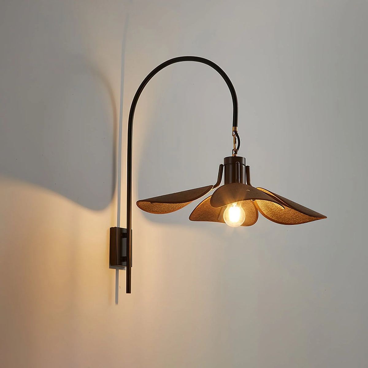 Wall Sconce | Petal Bloom Design | Linen Shade & Wood Accents