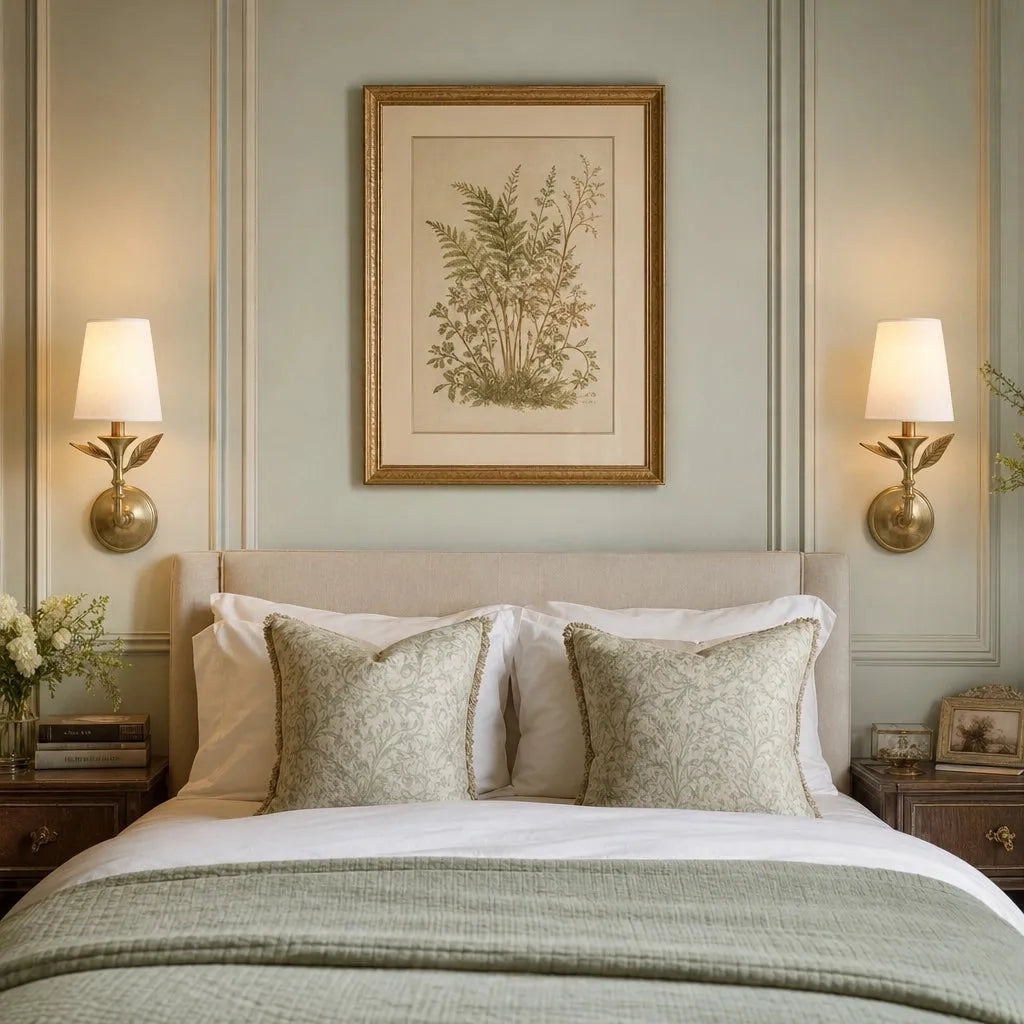 Wall Sconce | Rustic Botanical Forged Iron & Linen Shade