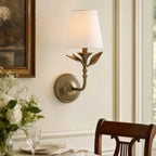 Wall Sconce | Rustic Botanical Forged Iron & Linen Shade